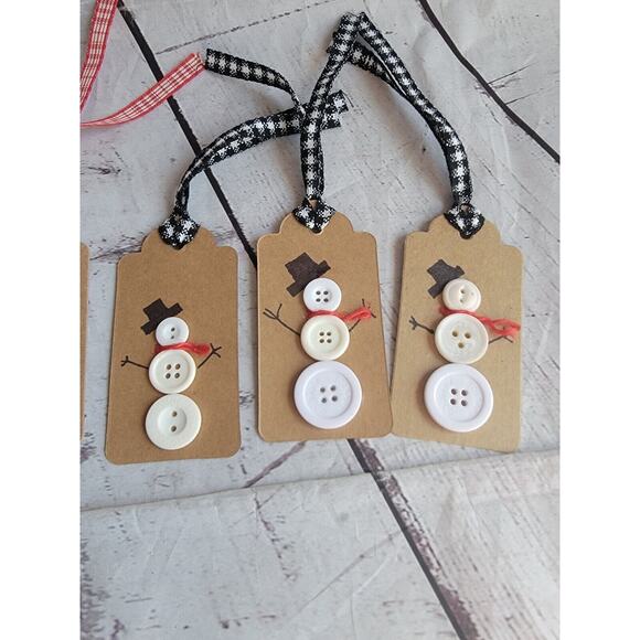 Handmade Button Snowman Gift Tags Hangtags Set Of 5 - Picture 2 of 5